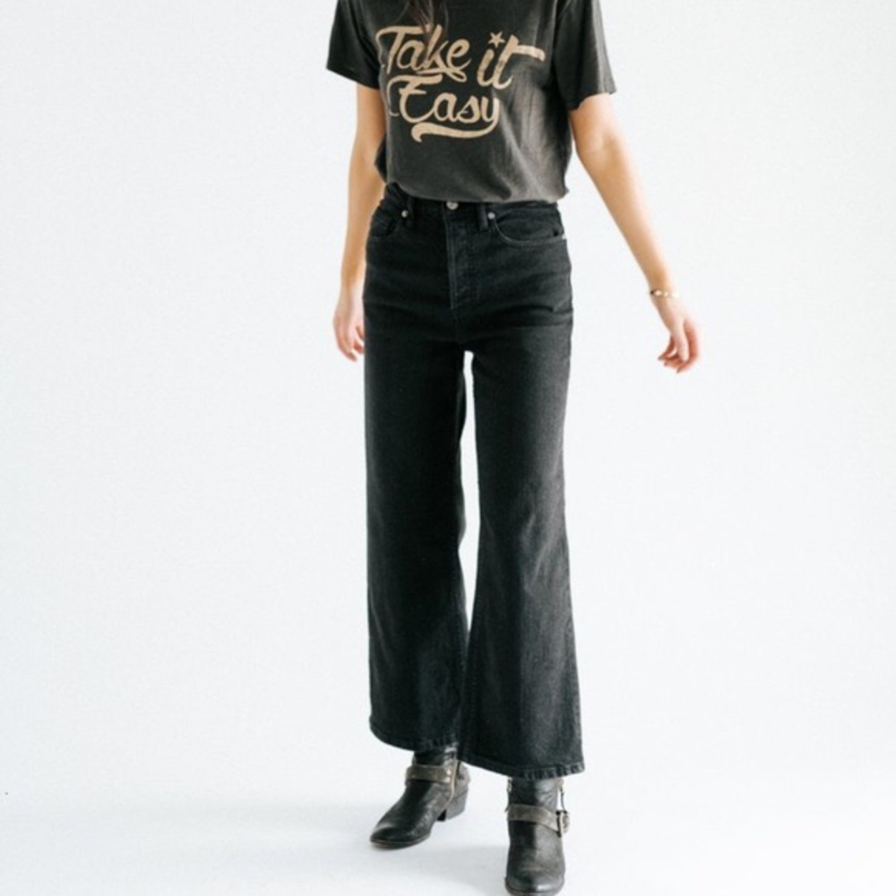 NWT Free People 25 black high waisted Wide Leg - Picture 4 of 10